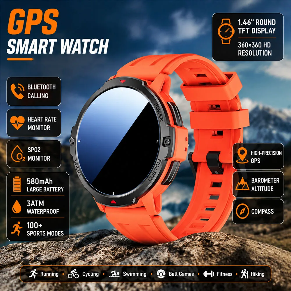 NEW 6-Axis Gyroscope Military GPS Smartwatch 3ATM Waterproof 580mAh BATTERY Sports Wrist Smart Watches for Man Woman Android
NEW 6-Axis Gyroscope Military GPS Smartwatch 3ATM Waterproof 580mAh BATTERY Sports Wrist Smart Watches for Man Woman Android