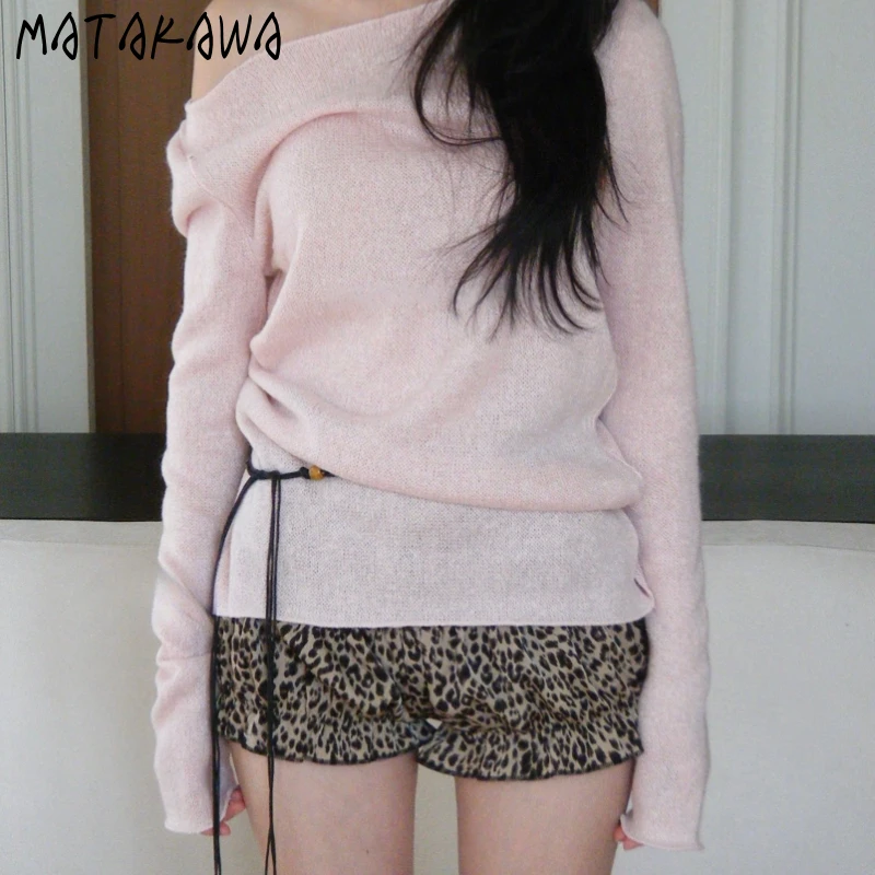 Matakawa Thin Autumn Winter Clothes Woman Sweaters Pink Solid Korean Fashion Pullovers Y2k Simple Off Shoulder Pulls Femmes 
Matakawa Thin Autumn Winter Clothes Woman Sweaters Pink Solid Korean Fashion Pullovers Y2k Simple Off Shoulder Pulls Femmes