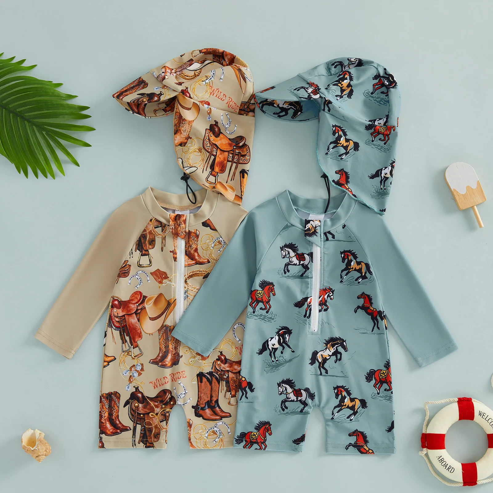 Toddler Boy Western Style Swimsuit Set Adorable Cowgirl Boots Print Long Sleeve Round Neck Jumpsuit and Hat Set for Pool Beach
Toddler Boy Western Style Swimsuit Set Adorable Cowgirl Boots Print Long Sleeve Round Neck Jumpsuit and Hat Set for Pool Beach