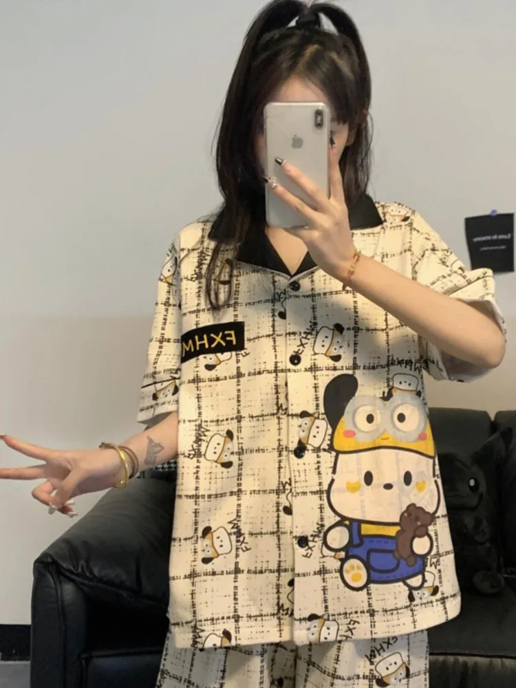 2024 Summer New Style Simple Style Plaid Pajamas Women's Cute Cartoon Parchal Dog Printed Thin Loose Home Clothes Suit
2024 Summer New Style Simple Style Plaid Pajamas Women's Cute Cartoon Parchal Dog Printed Thin Loose Home Clothes Suit