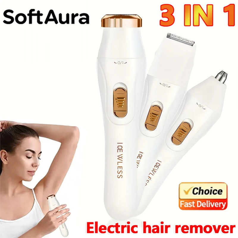 SoftAura 3 IN 1Electric Hair Trimmer for Women Waterproof Painless Body Hair Removal Bikini Arm Leg Face Shaver Personal Care
SoftAura 3 IN 1Electric Hair Trimmer for Women Waterproof Painless Body Hair Removal Bikini Arm Leg Face Shaver Personal Care