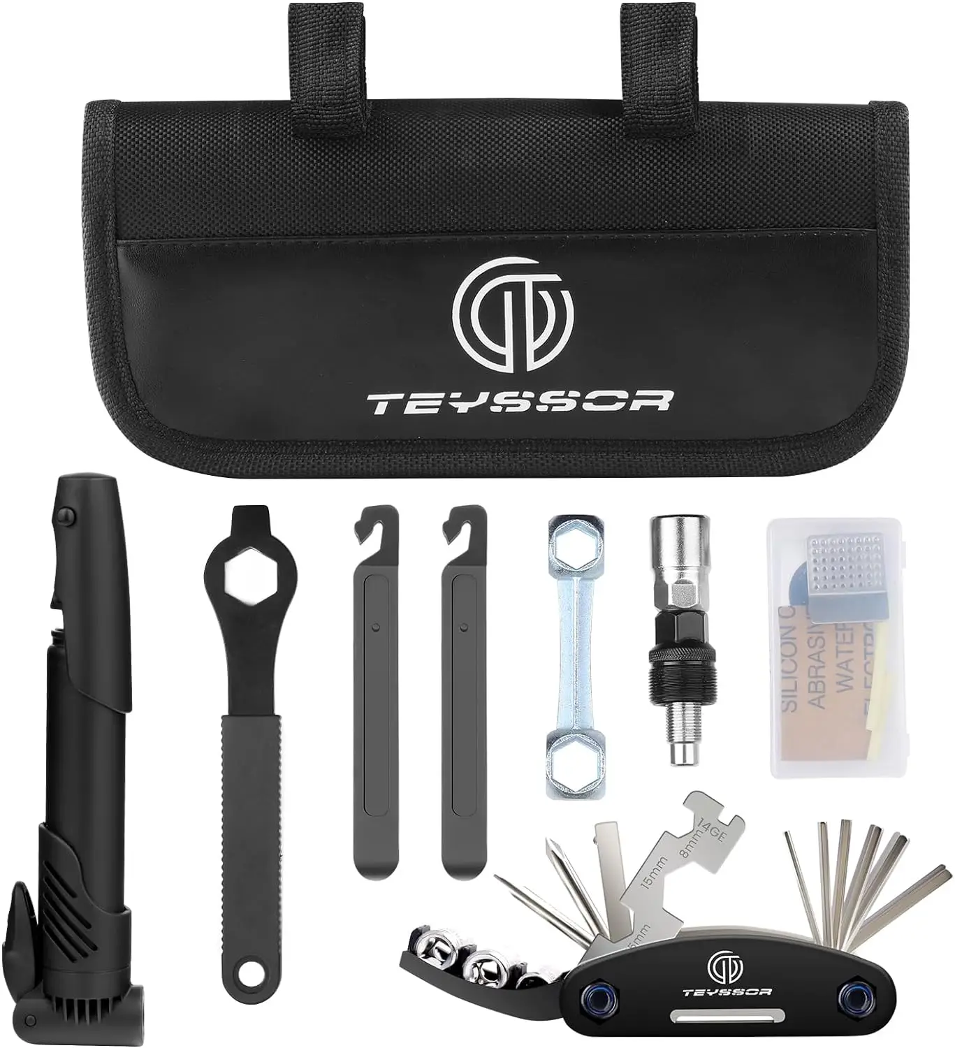 Teyssor bicycle repair bag with tire pump, bicycle repair tool kit, multi in one bicycle repair tool portable tire patch kit
Teyssor bicycle repair bag with tire pump, bicycle repair tool kit, multi in one bicycle repair tool portable tire patch kit