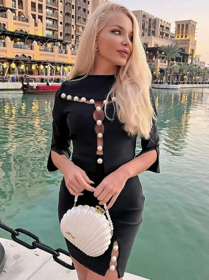 Ailigou 2022 New Summer 2 Piece Suit Patchwork Black O-Neck Long-Sleeved Beaded Hollow Sexy Mini Hip Skirt Female Bandage Set
Ailigou 2022 New Summer 2 Piece Suit Patchwork Black O-Neck Long-Sleeved Beaded Hollow Sexy Mini Hip Skirt Female Bandage Set