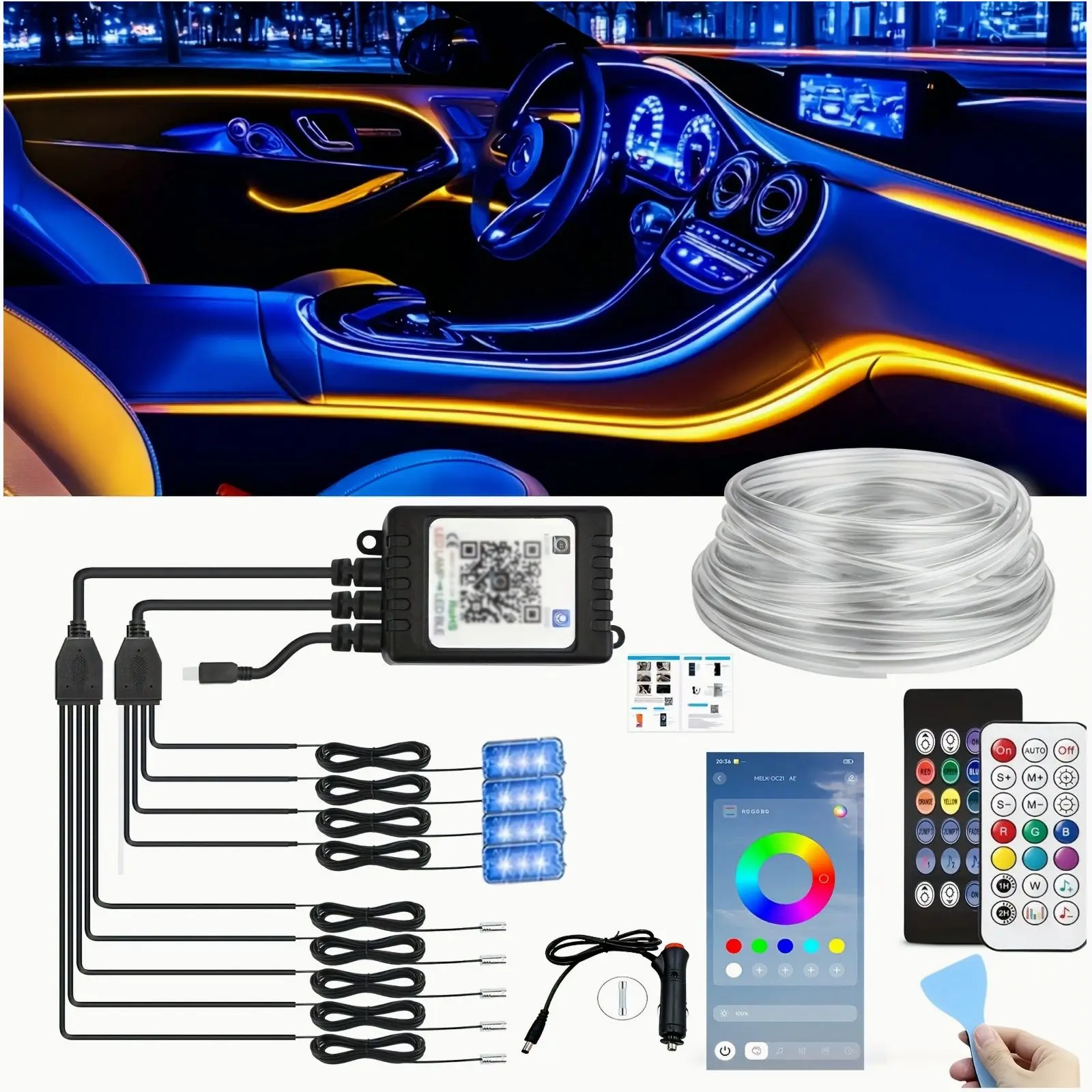 Smart 9-in-1 LED Interior Ambient Light Kit – App-Controlled, Music-Synced Lighting for Cars | Flexible Fiber-Optic Design | Universal Fit for Most Vehicles | Easy DIY Installation | Soft Glow Effects, Multiple Color Options, Adjustable Brightness & Modes
Smart 9-in-1 LED Interior Ambient Light Kit – App-Controlled, Music-Synced Lighting for Cars | Flexible Fiber-Optic Design | Universal Fit for Most Vehicles | Easy DIY Installation | Soft Glow Effects, Multiple Color Options, Adjustable Brightness & Modes