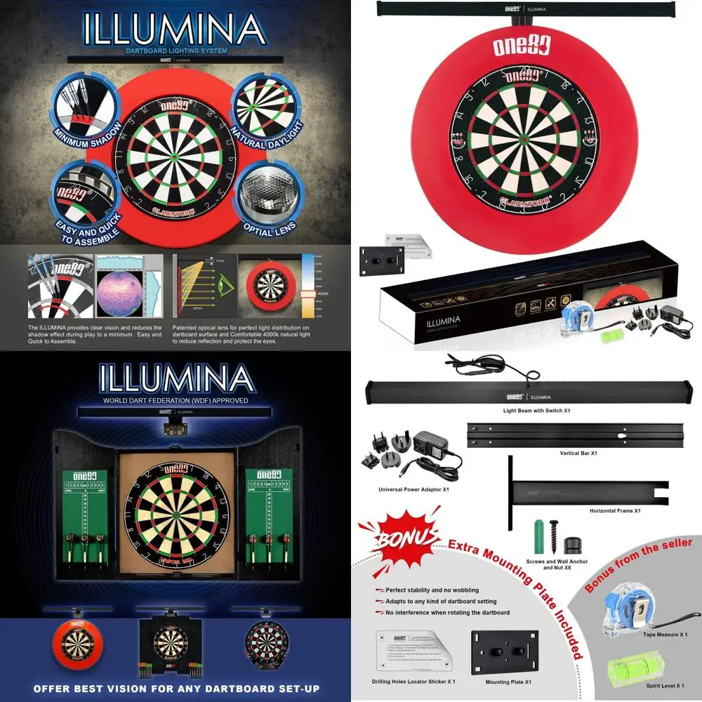 Illumina Dartboard Lighting with Clear Vision and Spirit Level - Dartboard & Surround Not Included
Illumina Dartboard Lighting with Clear Vision and Spirit Level - Dartboard & Surround Not Included
