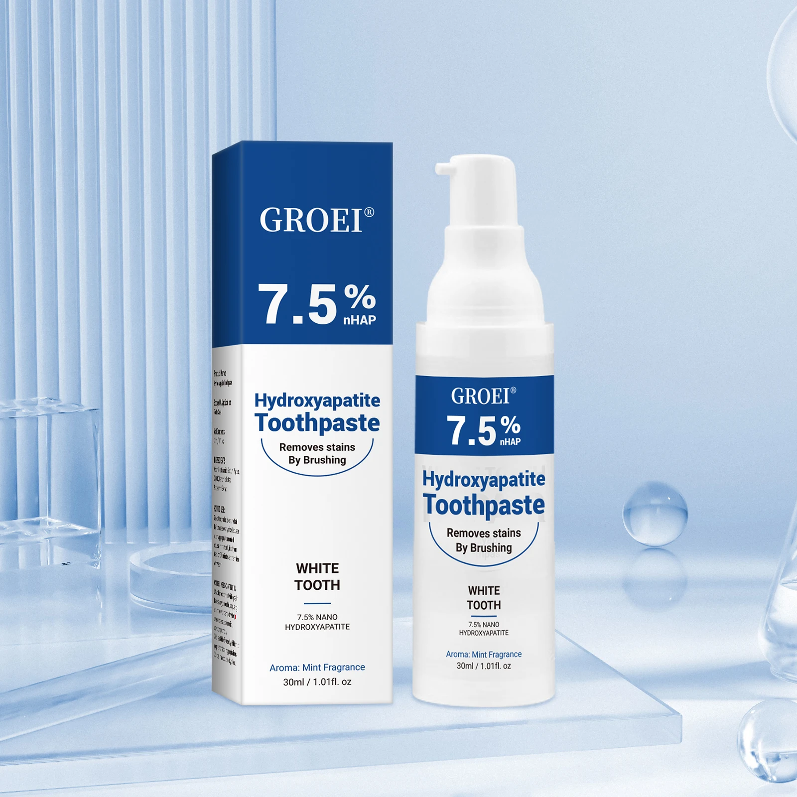 GROEI 7.5% Nano Hydroxyapatite Toothpaste 30ml - Professional Whitening & Tartar Prevention with Mint Freshness, Travel Tube
GROEI 7.5% Nano Hydroxyapatite Toothpaste 30ml - Professional Whitening & Tartar Prevention with Mint Freshness, Travel Tube