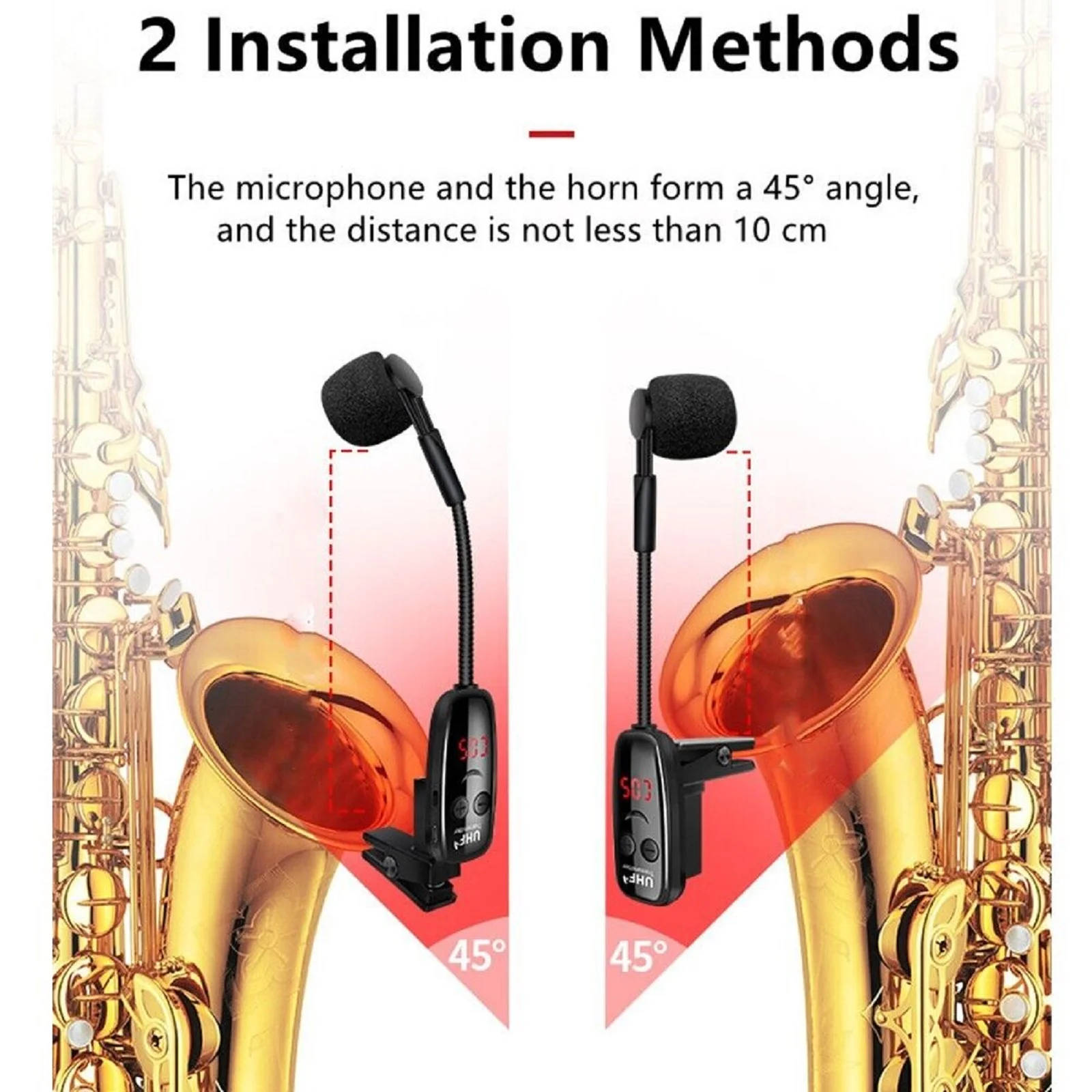 UHF Wireless Saxophone Microphone System Clip on Musical Instruments Wireless Receiver Transmitter For Saxophone Trumpet
UHF Wireless Saxophone Microphone System Clip on Musical Instruments Wireless Receiver Transmitter For Saxophone Trumpet