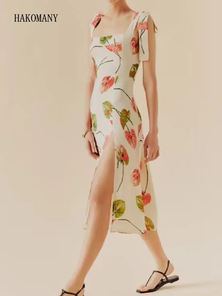 2023 Sexy Women Tie Bow Strap Sling Holiday Robe Retro French Style Creamy-white Flower Print Hem Slit Midi Dress
2023 Sexy Women Tie Bow Strap Sling Holiday Robe Retro French Style Creamy-white Flower Print Hem Slit Midi Dress