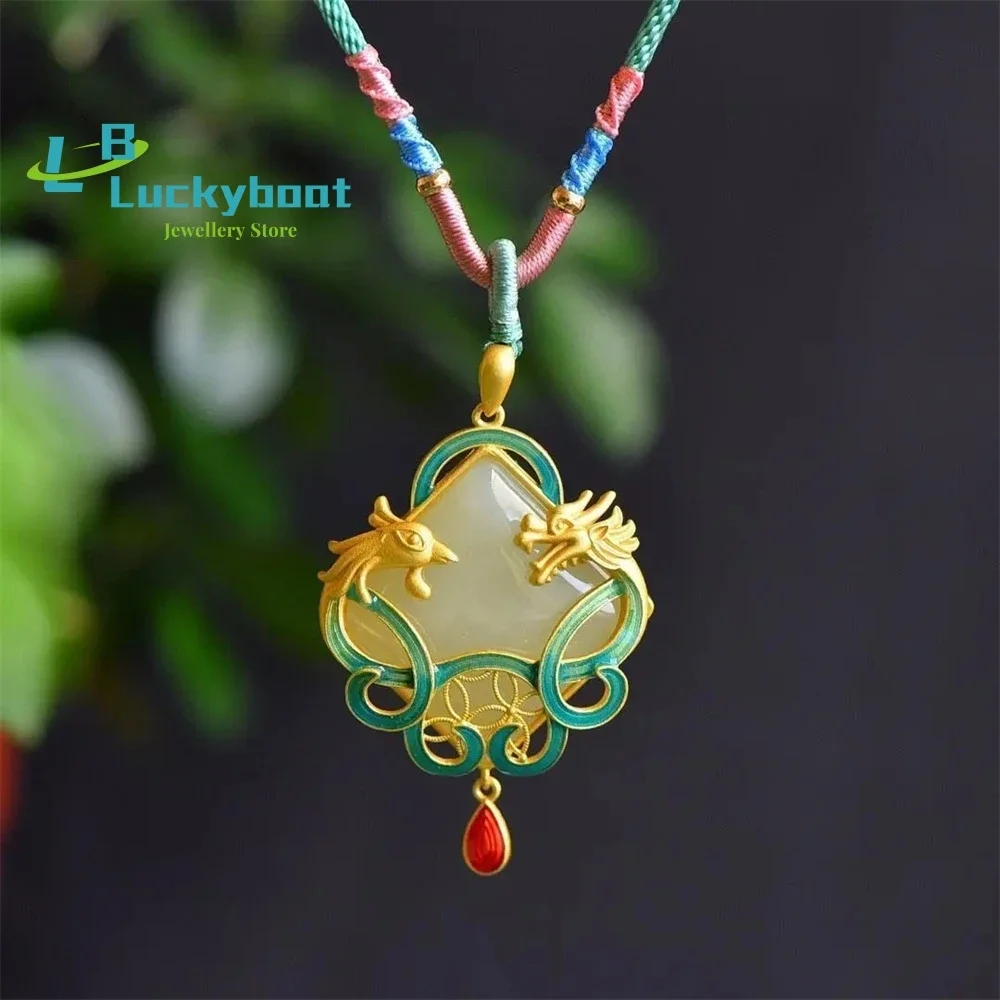 Retro Tangfeng National Style White Jade Pendant Plated 18k Gilt Dragon And Phoenix To Show The Enamel Colored Necklace
Retro Tangfeng National Style White Jade Pendant Plated 18k Gilt Dragon And Phoenix To Show The Enamel Colored Necklace