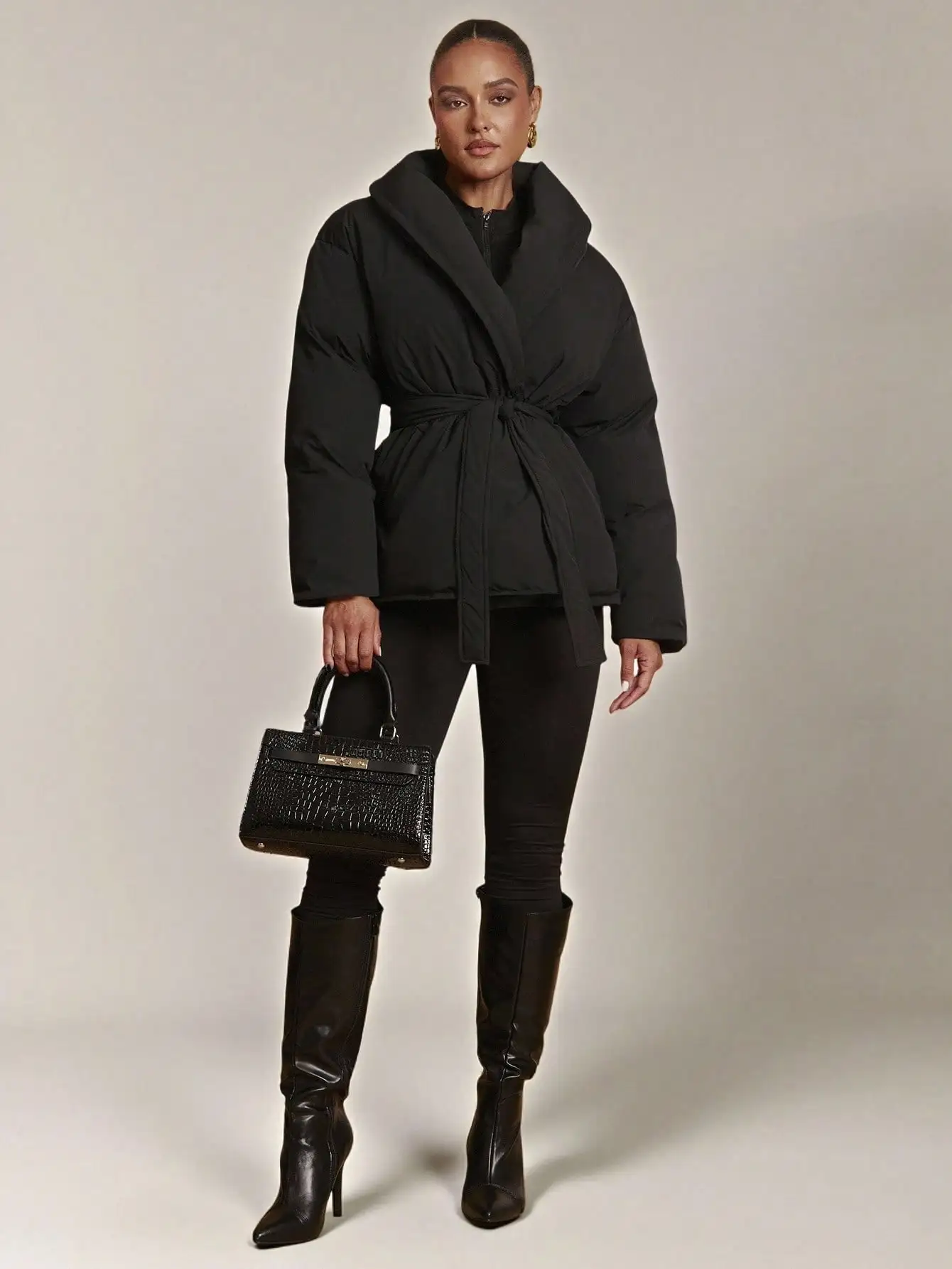 Women's Black Belted Puffer Coat with Hood, Winter Warm Outerwear for Street & Casual Wear
Women's Black Belted Puffer Coat with Hood, Winter Warm Outerwear for Street & Casual Wear