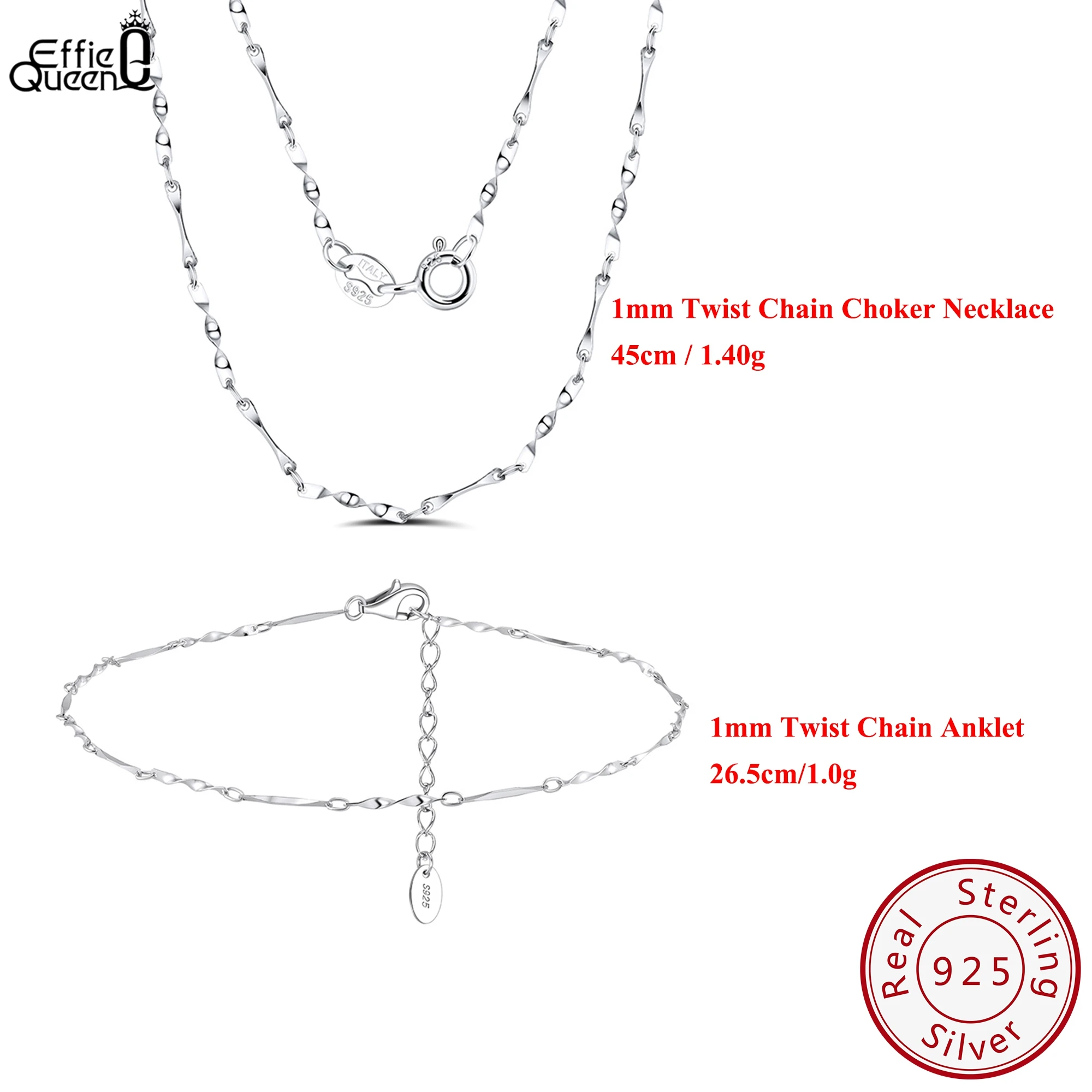 Effie Queen S925 Silver 1mm Twist Link Chain Necklace Basic Neck Chain Simple Jewelry for Men, Women's Necklace Banquet SC05
Effie Queen S925 Silver 1mm Twist Link Chain Necklace Basic Neck Chain Simple Jewelry for Men, Women's Necklace Banquet SC05