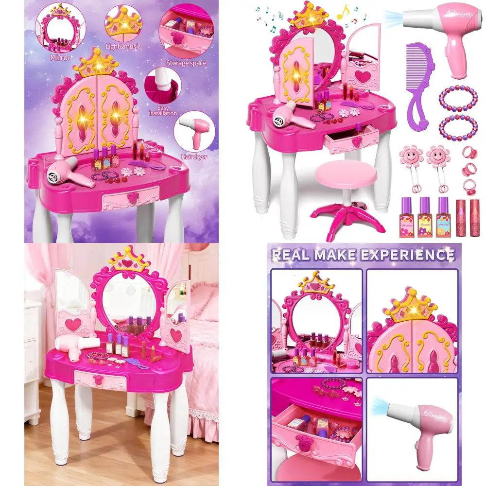 Children's Makeup Vanity Set with Mirror, Chair, Accessories, Lights & Music for Ages 3-5
Children's Makeup Vanity Set with Mirror, Chair, Accessories, Lights & Music for Ages 3-5