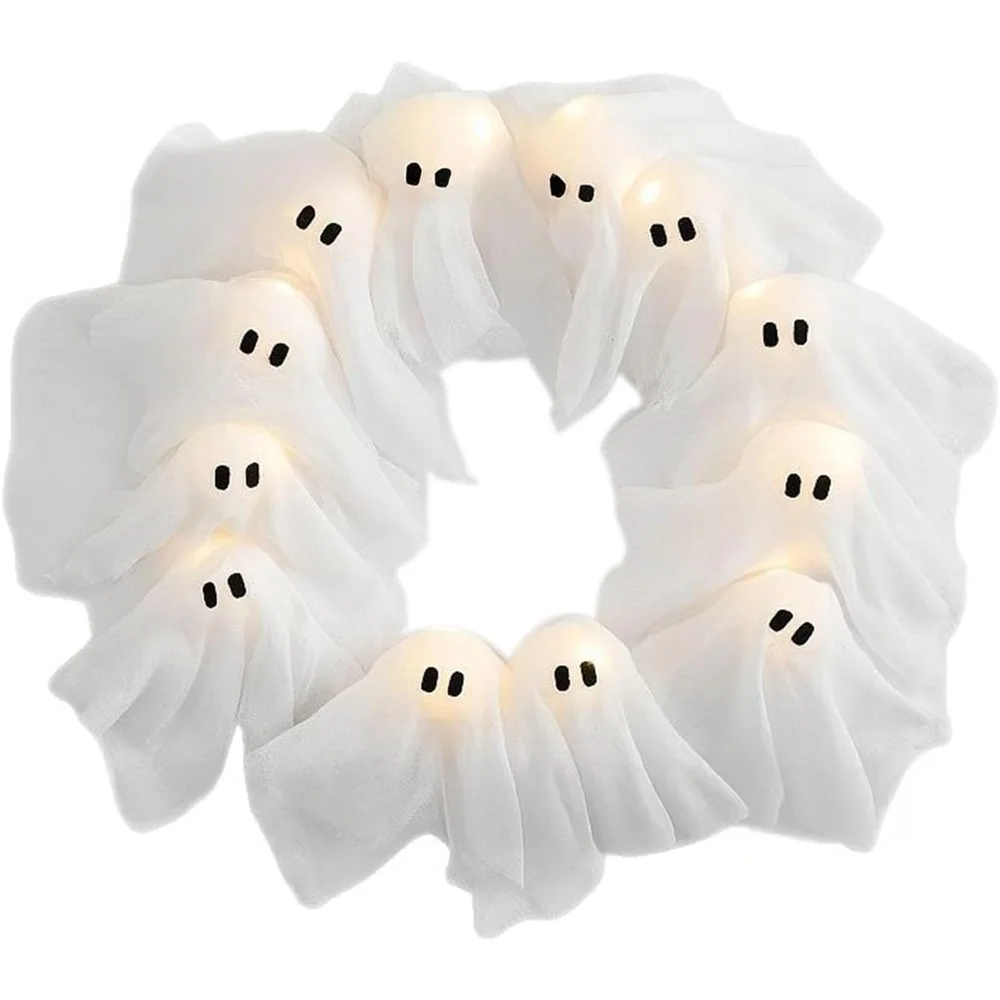 Halloween Ghost Wreath, 12 LED Light-Up White Ghost Garland, Spooky Indoor & Outdoor Hanging Decoration for Front Door, Wall,
Halloween Ghost Wreath, 12 LED Light-Up White Ghost Garland, Spooky Indoor & Outdoor Hanging Decoration for Front Door, Wall,