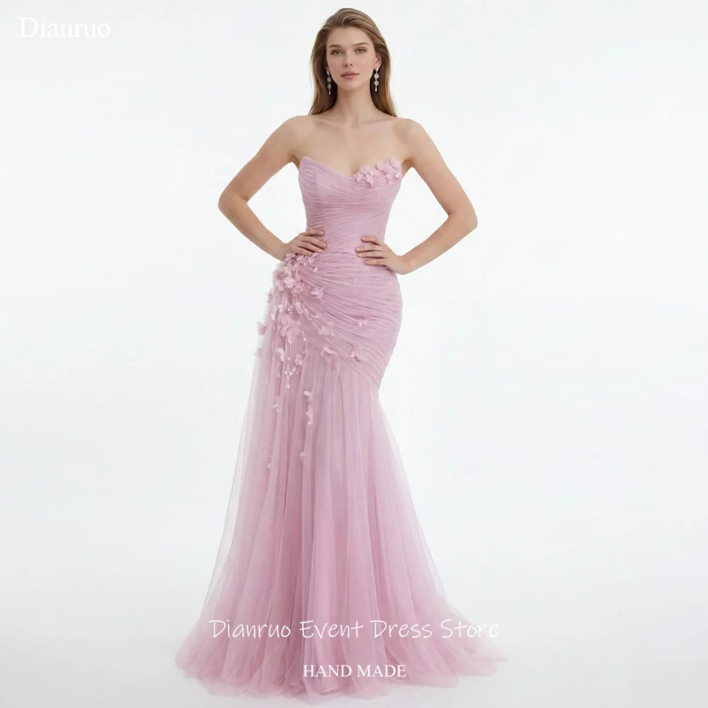 Dianruo Dreamy Pink Mermaid Evening Dresses Sweetheart Ruched Robe Soirées 3D Floral Appliqués Wedding Party Dress Customized
Dianruo Dreamy Pink Mermaid Evening Dresses Sweetheart Ruched Robe Soirées 3D Floral Appliqués Wedding Party Dress Customized
