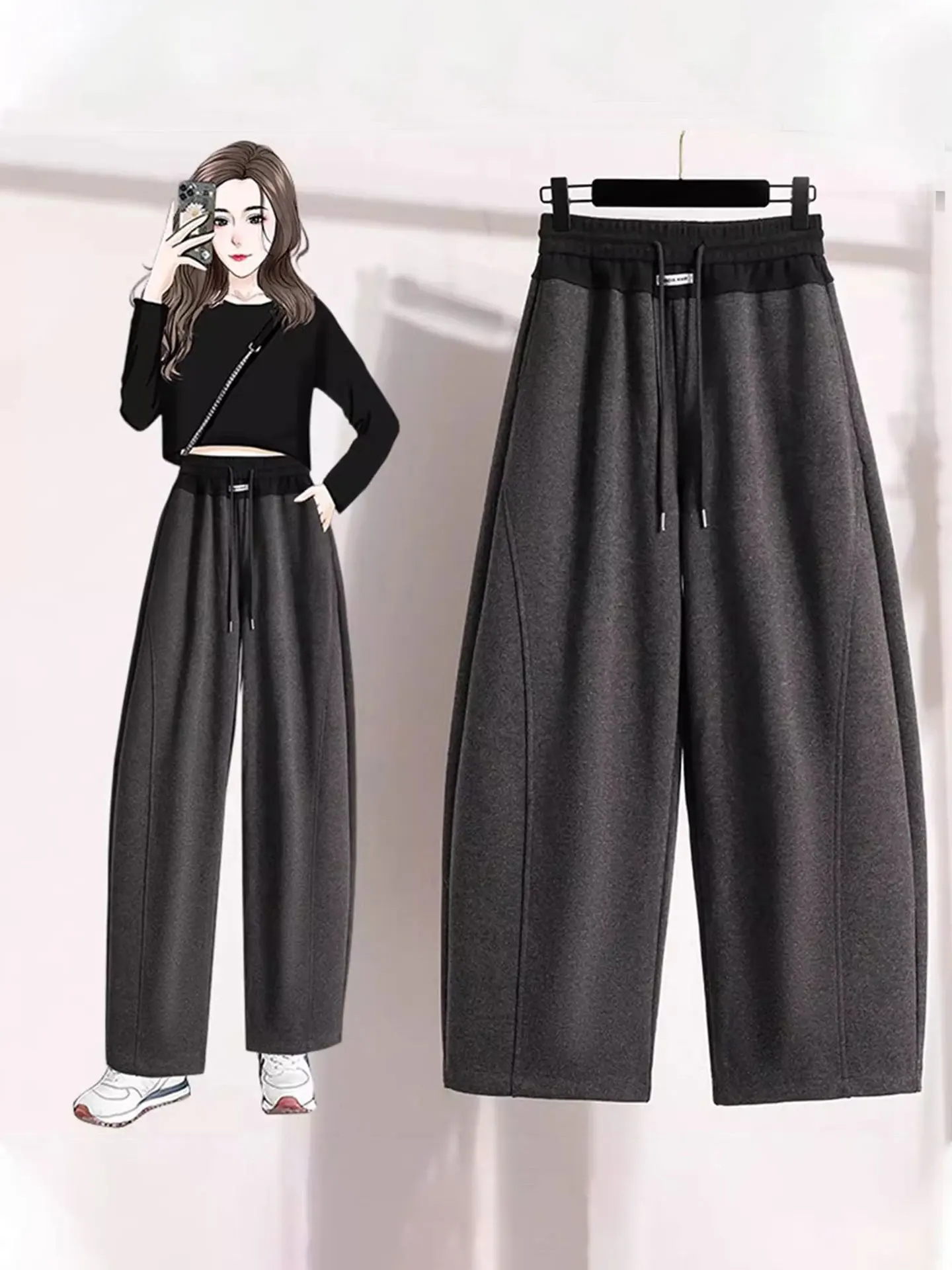 High Waist Wide Leg Pants Women's Woolen Trousers Autumn Winter plus Size Pear ape Body Covering Knife Casual Pants
High Waist Wide Leg Pants Women's Woolen Trousers Autumn Winter plus Size Pear ape Body Covering Knife Casual Pants