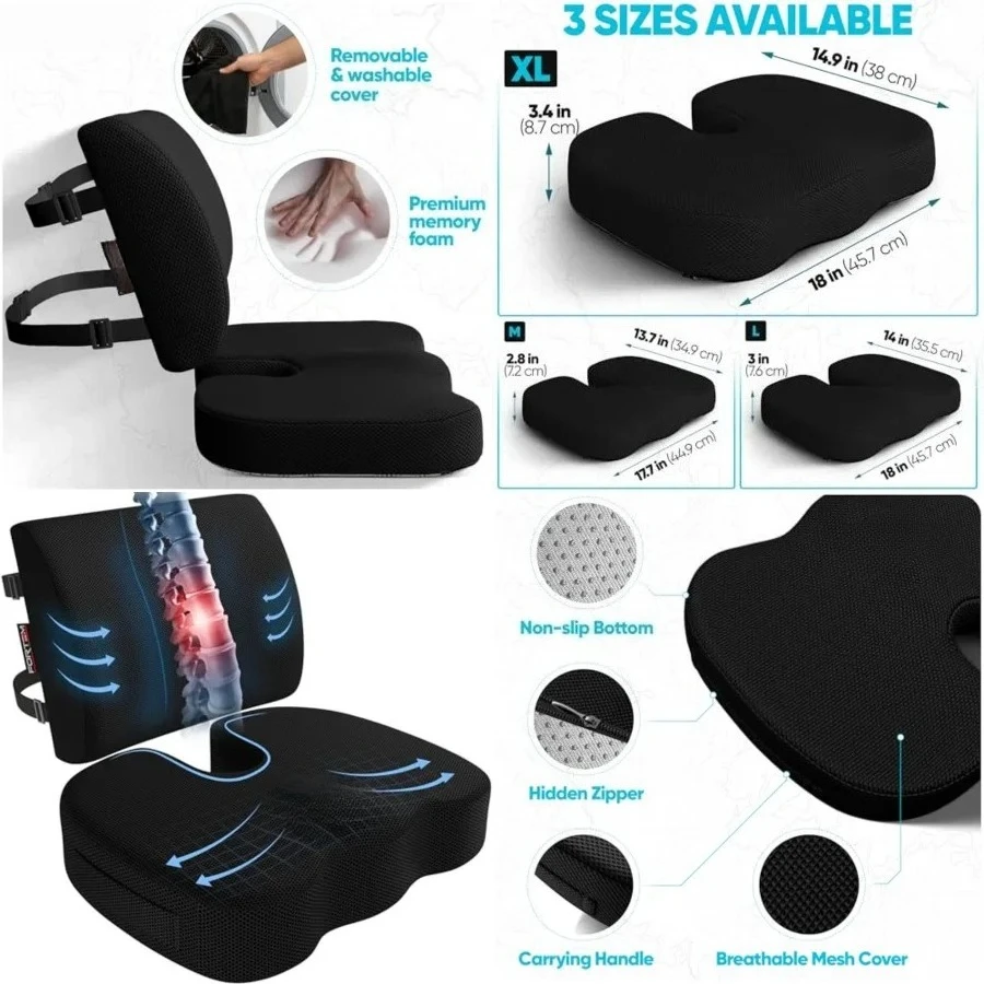 Seat Cushion, Office Chair Cushion, Lumbar Support Pillow for Office Chair, Memory Foam Car Seat Cushions, Sciatica Coccyx Tailbone Pain Relief, Cushions for Back Support, Washable, Non Slip XL
Seat Cushion, Office Chair Cushion, Lumbar Support Pillow for Office Chair, Memory Foam Car Seat Cushions, Sciatica Coccyx Tailbone Pain Relief, Cushions for Back Support, Washable, Non Slip XL