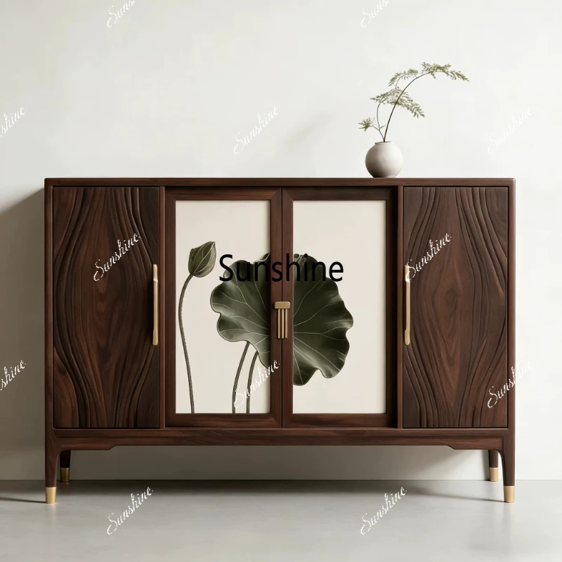 New Chinese lotus relief storage, living room solid wood porch cabinet
New Chinese lotus relief storage, living room solid wood porch cabinet