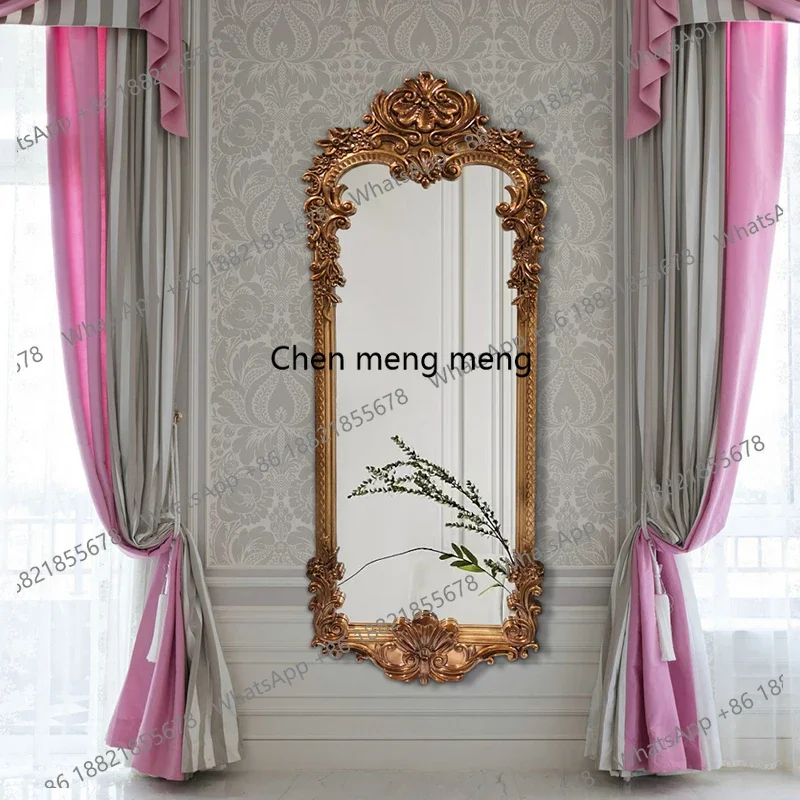 European hand-carved wall-mounted mirror, wall-mounted decorative mirror at the entrance, retro half-body full-length mirror
European hand-carved wall-mounted mirror, wall-mounted decorative mirror at the entrance, retro half-body full-length mirror