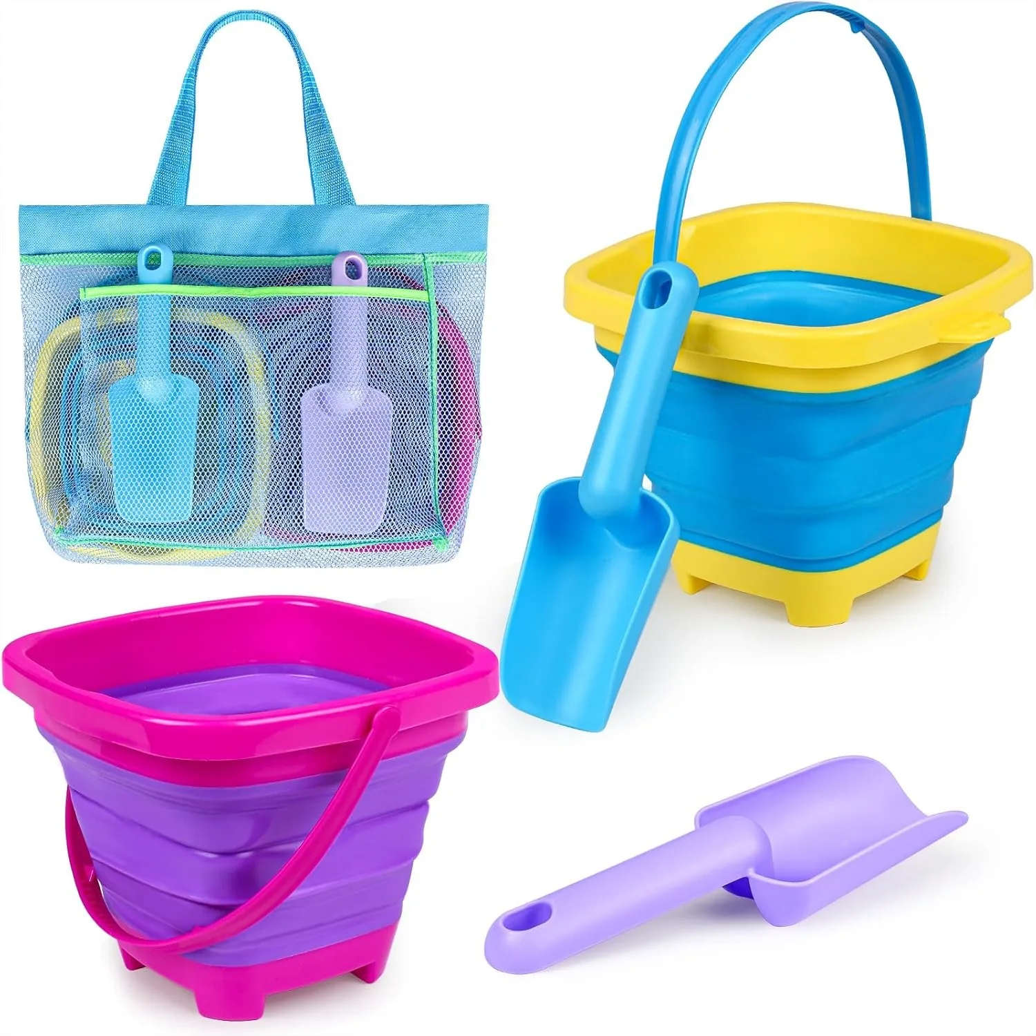 Collapsible Beach Buckets for Kids, 2 Packs Foldable Sand Pails with Mesh Bag and Shovels, Portable Sand Toys for Travel
Collapsible Beach Buckets for Kids, 2 Packs Foldable Sand Pails with Mesh Bag and Shovels, Portable Sand Toys for Travel