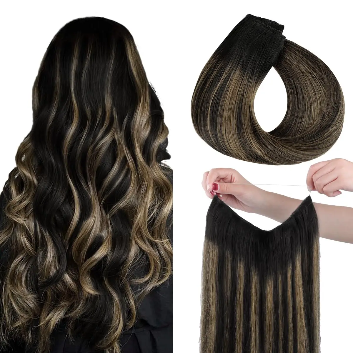 One Piece Fish Line Extensions Human Hair 12-26 inch #1B/613 Black To Blonde For Contrasting Part Line
One Piece Fish Line Extensions Human Hair 12-26 inch #1B/613 Black To Blonde For Contrasting Part Line