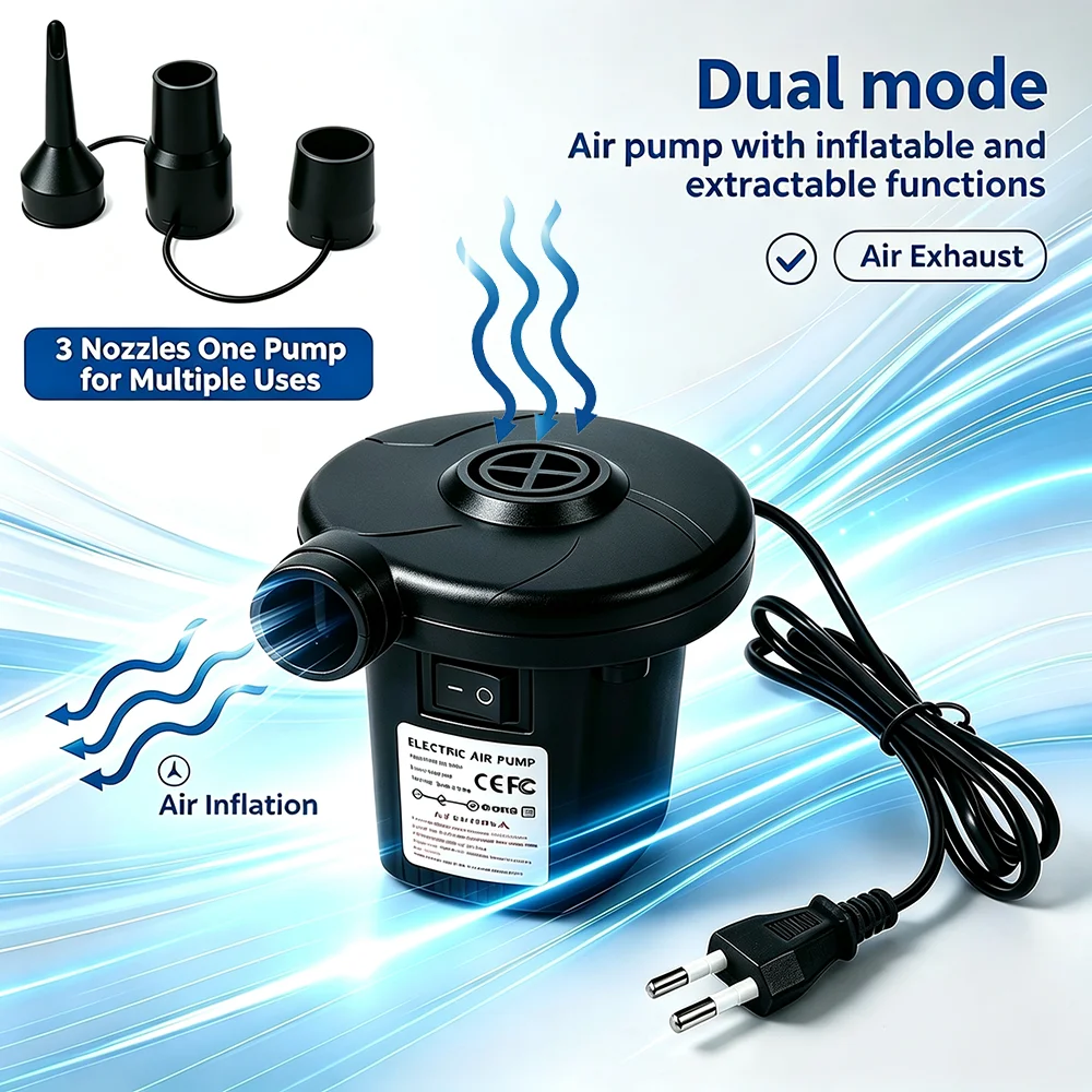 AC 220V EU Plug Portable Electric Air Pump, Dual Inflation Deflation Pump for Air Bed Pool Float Vacuum Compression Bag
AC 220V EU Plug Portable Electric Air Pump, Dual Inflation Deflation Pump for Air Bed Pool Float Vacuum Compression Bag