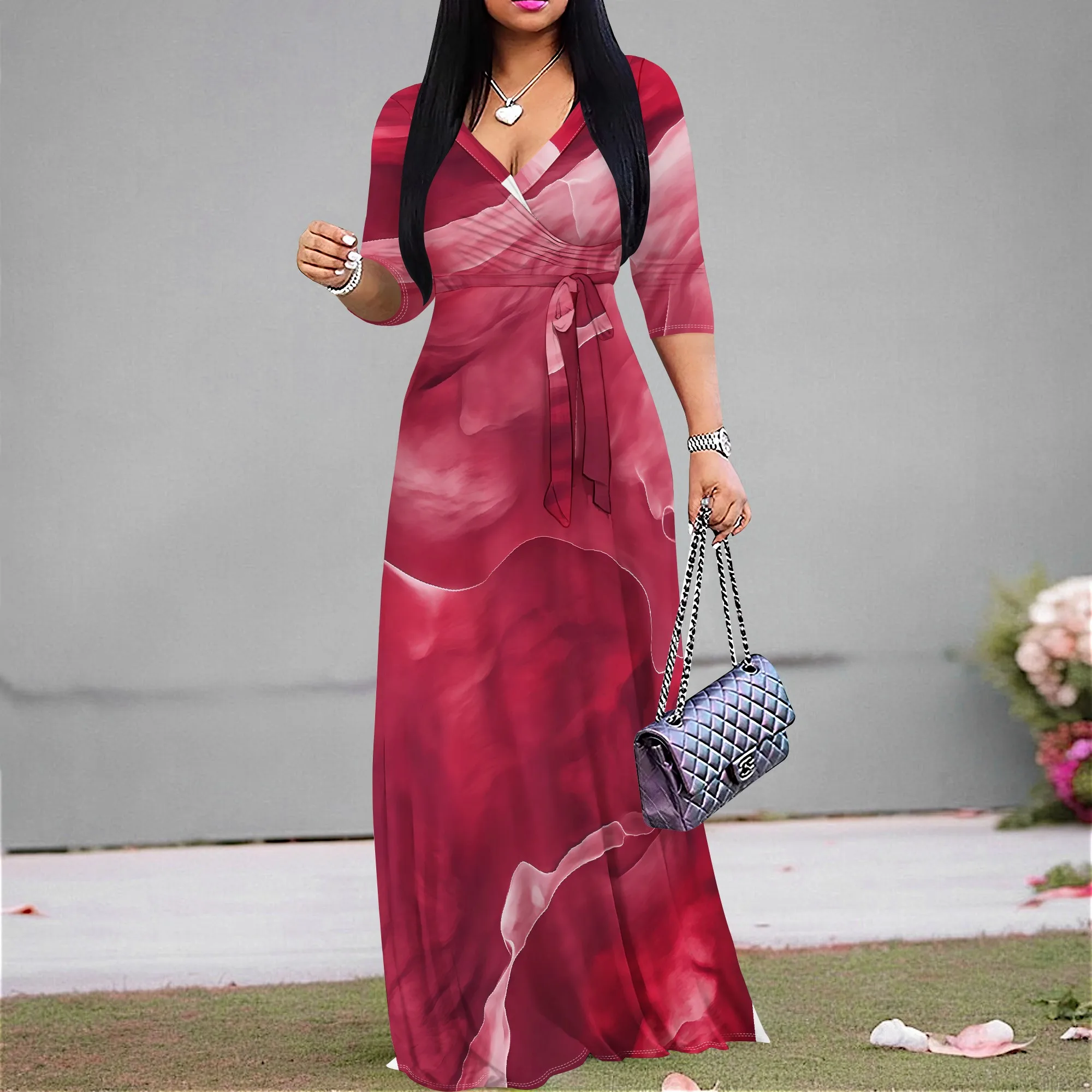 Women's Elegant Red Abstract Print Maxi Dress S-3XL - V-Neck Wrap Gown for Christmas Party & Fall Wedding
Women's Elegant Red Abstract Print Maxi Dress S-3XL - V-Neck Wrap Gown for Christmas Party & Fall Wedding