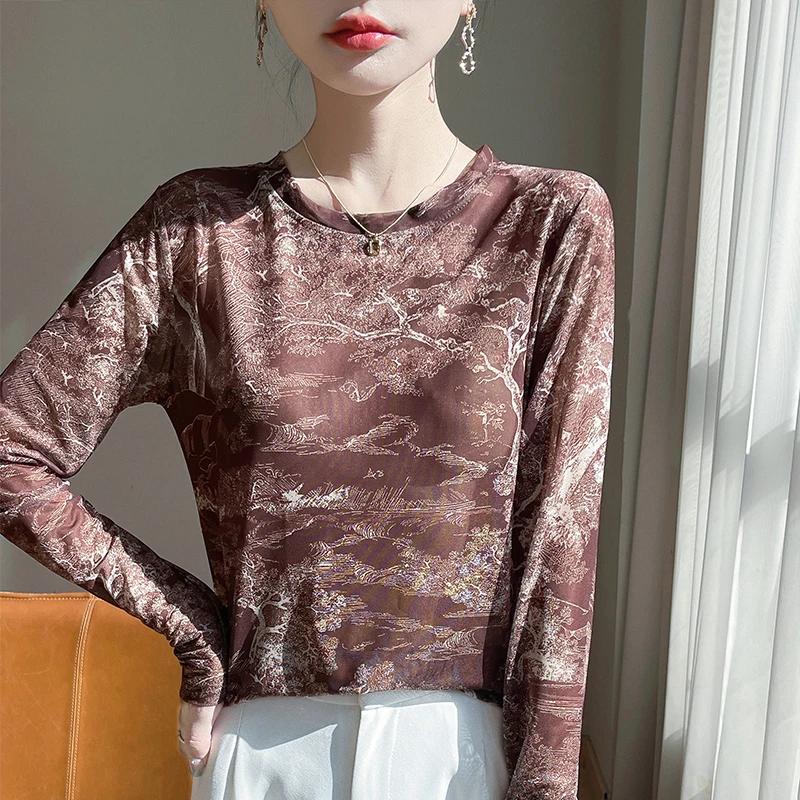 New Spring Summer Ink Tie-Dye Design Long Sleeve Bottom Shirt Women's Mesh Crewneck Printed Loose T-shirt Top
New Spring Summer Ink Tie-Dye Design Long Sleeve Bottom Shirt Women's Mesh Crewneck Printed Loose T-shirt Top