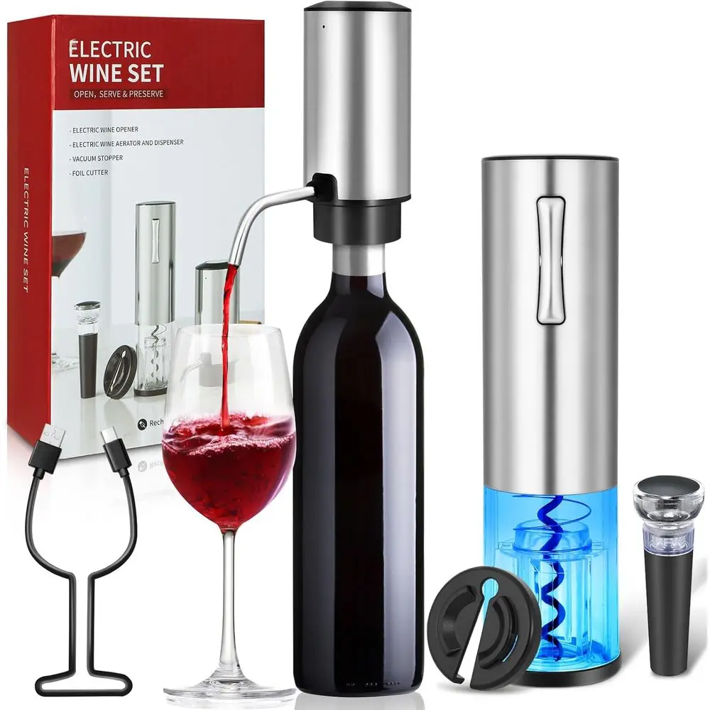 Electric Wine Opener, Rechargeable, Stainless Steel Accessories, Oil Cutter, Aerator, Vacuum Stopper
Electric Wine Opener, Rechargeable, Stainless Steel Accessories, Oil Cutter, Aerator, Vacuum Stopper