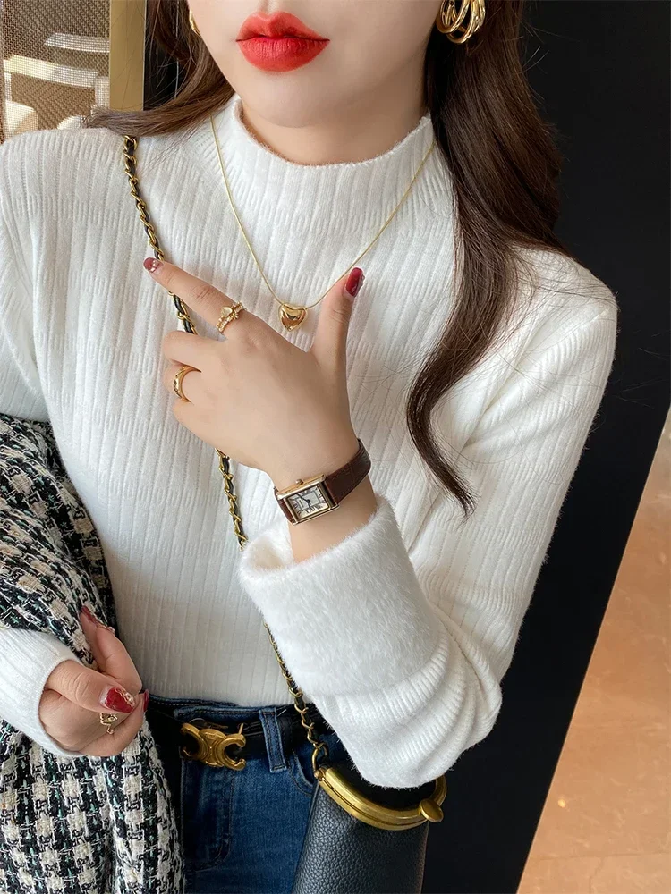 Женский свитер с воротником, элегантный утепленный бархатный свитер на подкладке, теплый флисовый вязаный пуловер Sueter, зимний тонкий топ, трикотаж, джемпер
Женский свитер с воротником, элегантный утепленный бархатный свитер на подкладке, теплый флисовый вязаный пуловер Sueter, зимний тонкий топ, трикотаж, джемпер