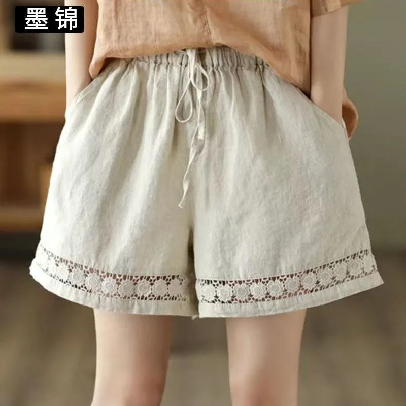 Women Linen Blend Lace Trim Shorts Elastic Waist Drawstring Loose Summer Casual Shorts
Women Linen Blend Lace Trim Shorts Elastic Waist Drawstring Loose Summer Casual Shorts