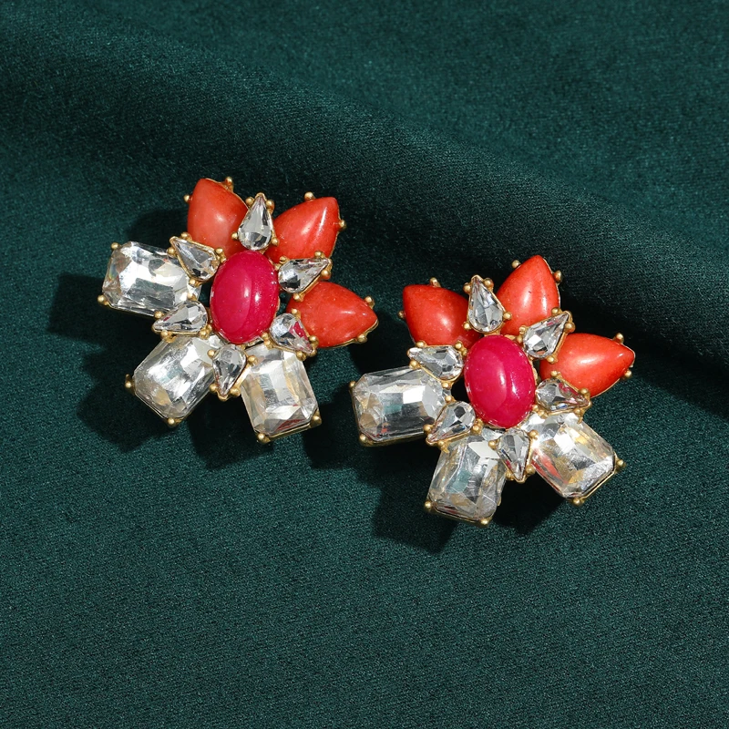 Large Crystal Flower Stud Earring Orange And Rose Red Oval Enamel Beads Antique Gold Color Luxury For Lady 2026 Festival New
Large Crystal Flower Stud Earring Orange And Rose Red Oval Enamel Beads Antique Gold Color Luxury For Lady 2026 Festival New