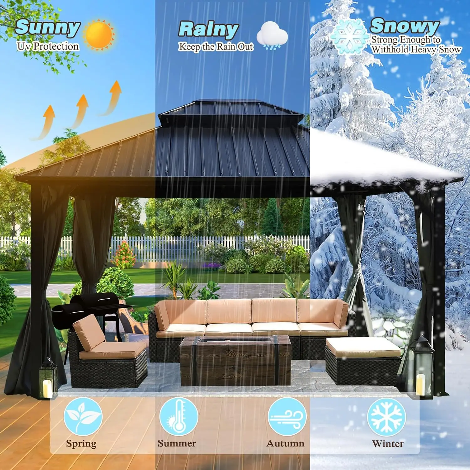 Hardtop Aluminum Gazebo with Double Roof, Netting & Curtains for Garden, Lawn, Deck, Backyard
Hardtop Aluminum Gazebo with Double Roof, Netting & Curtains for Garden, Lawn, Deck, Backyard