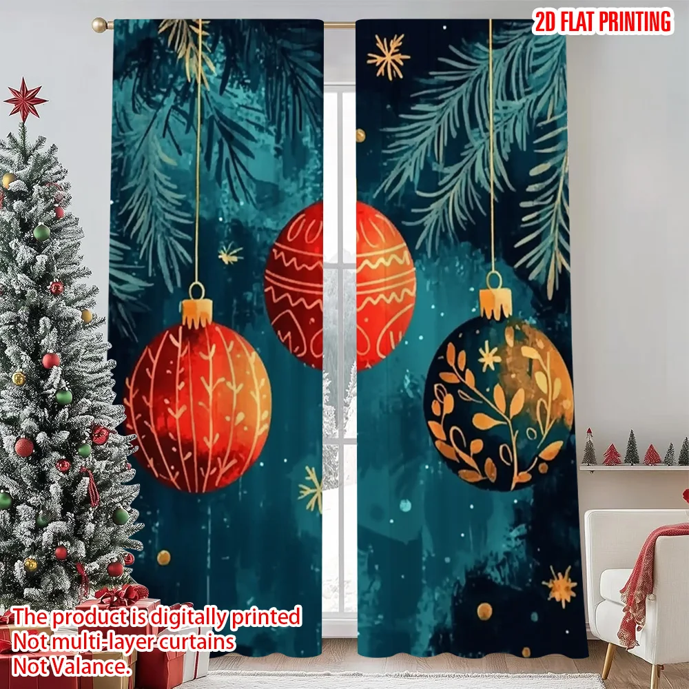 2pcs 2D flat printing Christmas Party Curtain Christmas red orange orbs with blue snowflakes and winter branches Versatile
2pcs 2D flat printing Christmas Party Curtain Christmas red orange orbs with blue snowflakes and winter branches Versatile
