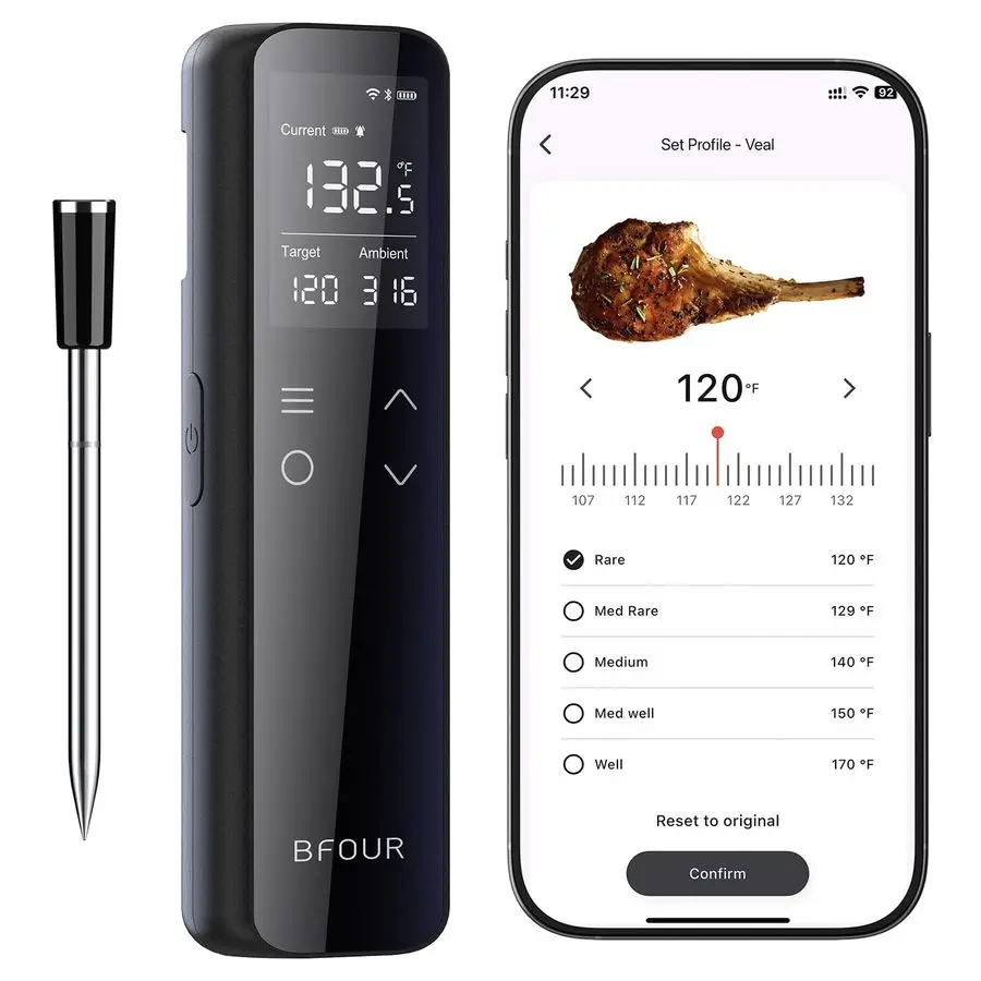WiFi Wireless Meat Thermometer with Standalone Base, 6 Precision Sensor, Waterproof and Heat Resistant, Intuitive Smart App, Blu
WiFi Wireless Meat Thermometer with Standalone Base, 6 Precision Sensor, Waterproof and Heat Resistant, Intuitive Smart App, Blu