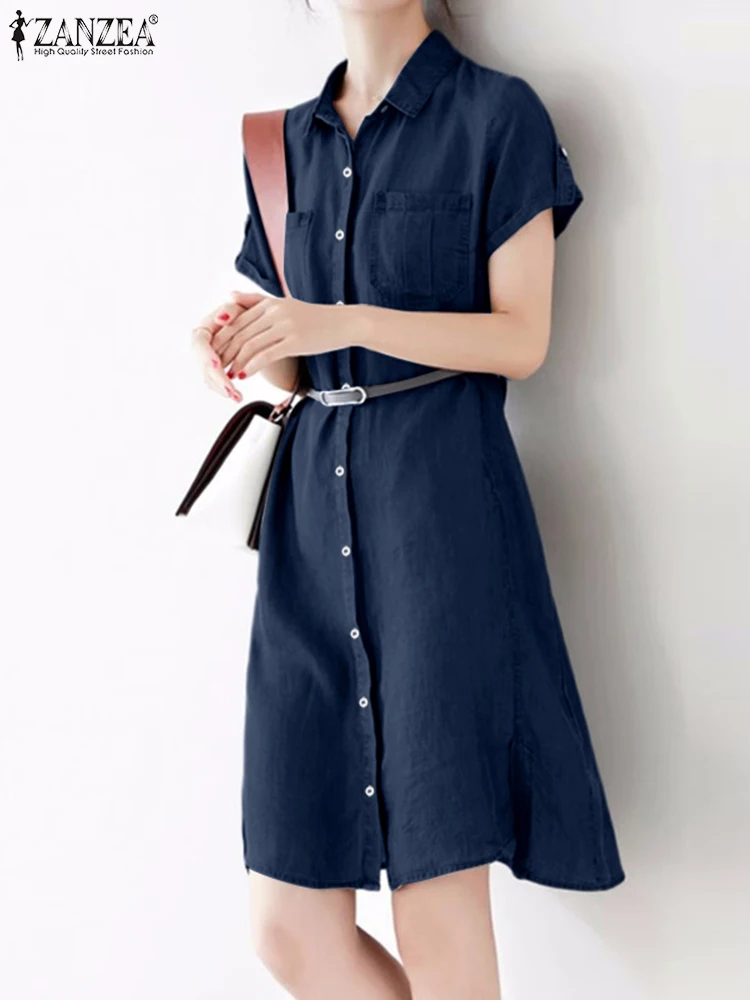ZANZEA Summer Workplace Vestidos Short Sleeve Casual Shirt Dress Elegant Solid Knee-length Dress Lapel Office Denim Women Robe
ZANZEA Summer Workplace Vestidos Short Sleeve Casual Shirt Dress Elegant Solid Knee-length Dress Lapel Office Denim Women Robe