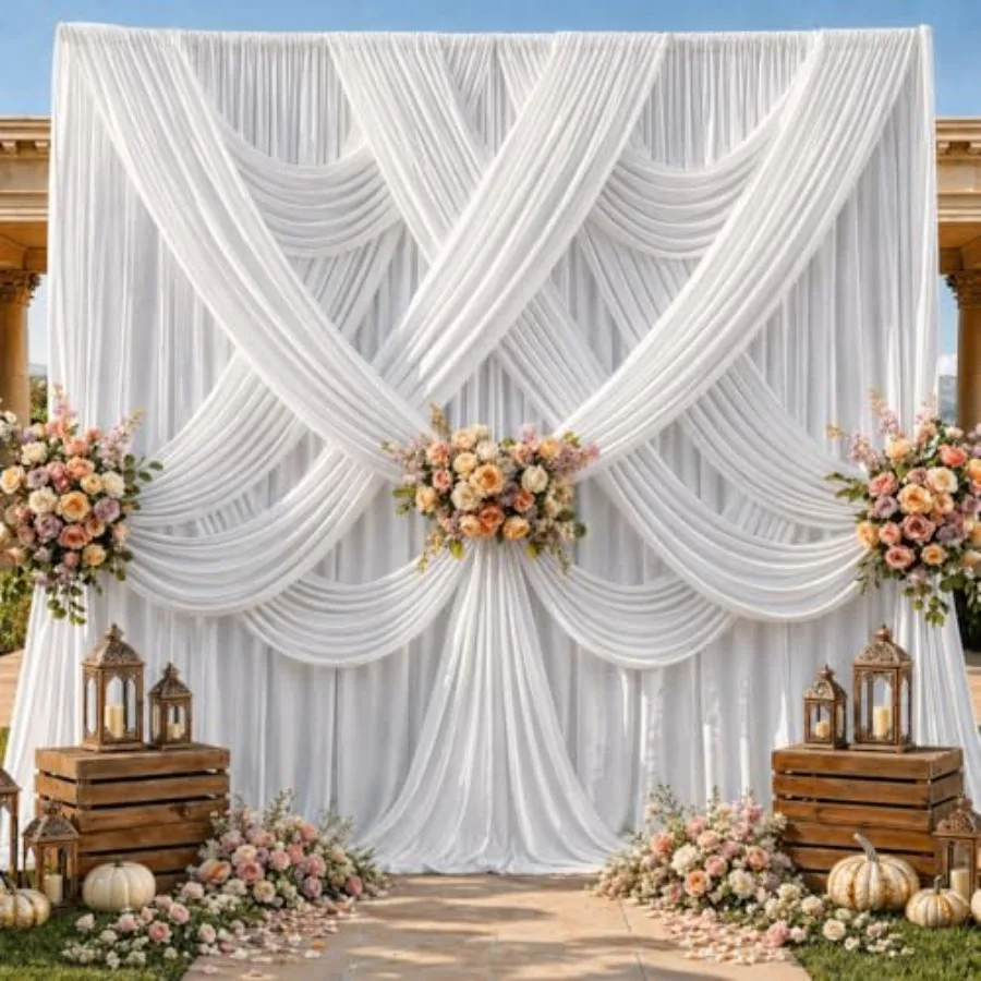 Wedding backdrop curtain for party and event use, thick polyester fabric, white color, wrinkle-free, 40x10 FT, 8 panels of 5x10
Wedding backdrop curtain for party and event use, thick polyester fabric, white color, wrinkle-free, 40x10 FT, 8 panels of 5x10