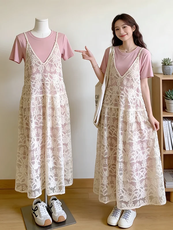 Large Size Women's Bohemian Style Pink Short Sleeve Dress Two-Piece Set Spring Summer Fashion Casual Commute Wind Midi Dress
Large Size Women's Bohemian Style Pink Short Sleeve Dress Two-Piece Set Spring Summer Fashion Casual Commute Wind Midi Dress