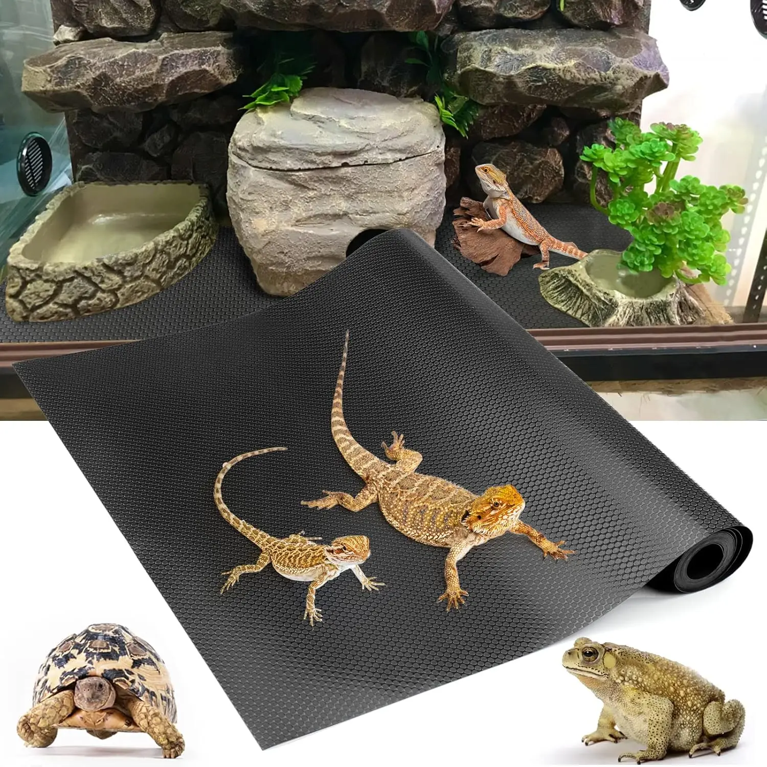 Reptile Terrarium Carpet Substrate for Bearded Dragon, Leopard Gecko, Snake, Lizard, Non-Adhesive Habitat Bedding (Black 79in)
Reptile Terrarium Carpet Substrate for Bearded Dragon, Leopard Gecko, Snake, Lizard, Non-Adhesive Habitat Bedding (Black 79in)