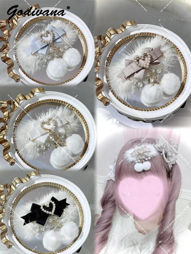 Handmade Lolita Hair Clips Japanese Style Sweet Girls Women's Cute Plush Bowknot Heart Pom-Pom Hair Clip Hairpin Hair Accessory
Handmade Lolita Hair Clips Japanese Style Sweet Girls Women's Cute Plush Bowknot Heart Pom-Pom Hair Clip Hairpin Hair Accessory