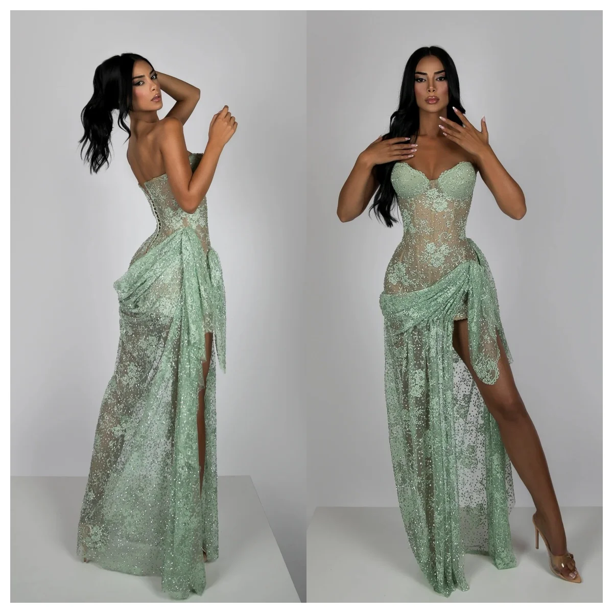 Luxurious custom mint green beaded lace evening dress strapless floral sequin embroidery heavy formal dress women's ball dress
Luxurious custom mint green beaded lace evening dress strapless floral sequin embroidery heavy formal dress women's ball dress