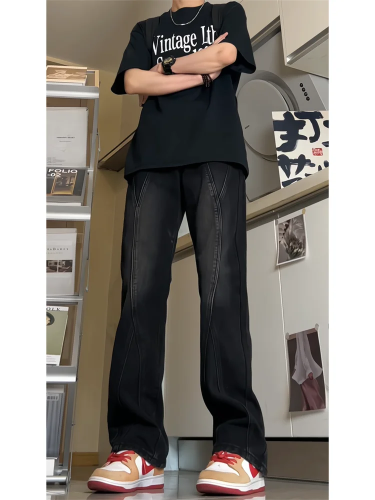 Graduated Grey Black Denim Jeans Men's American High Street Vibe Pants Lift Version Straight Tube Workwear Slim Flared Pants
Graduated Grey Black Denim Jeans Men's American High Street Vibe Pants Lift Version Straight Tube Workwear Slim Flared Pants