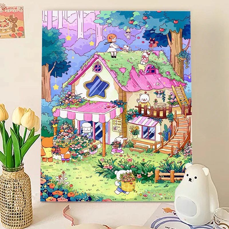 DIY Paint By Numbers Cartoon Forest Flowers Shop Digital Oil Painting for Adult and Kids
DIY Paint By Numbers Cartoon Forest Flowers Shop Digital Oil Painting for Adult and Kids
