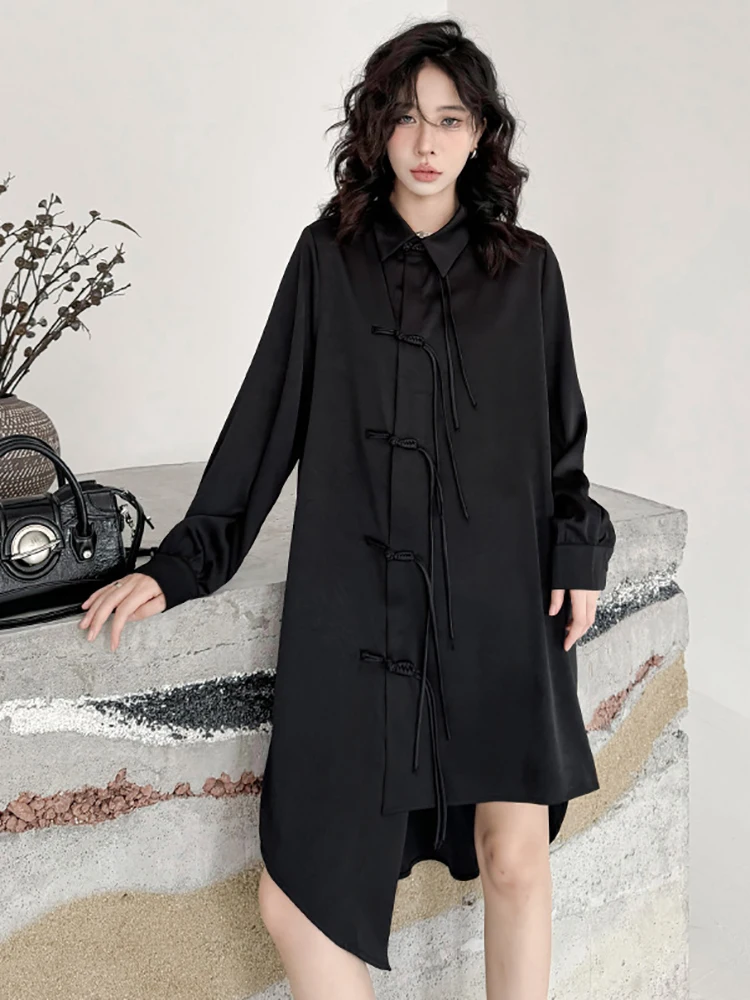 Women Black Irregular Hem Buckle Tassels Elegant Shirt Dress New Lapel Long Sleeve Fashion Tide Spring Autumn
Women Black Irregular Hem Buckle Tassels Elegant Shirt Dress New Lapel Long Sleeve Fashion Tide Spring Autumn
