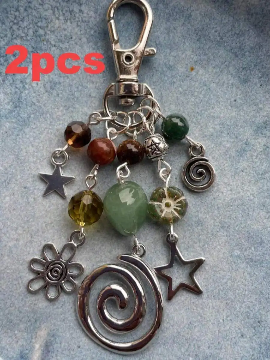 Handmade semi-precious stone keychain in hippie style with silver swirl butterfly bead star hollow flower chain charms for bags
Handmade semi-precious stone keychain in hippie style with silver swirl butterfly bead star hollow flower chain charms for bags