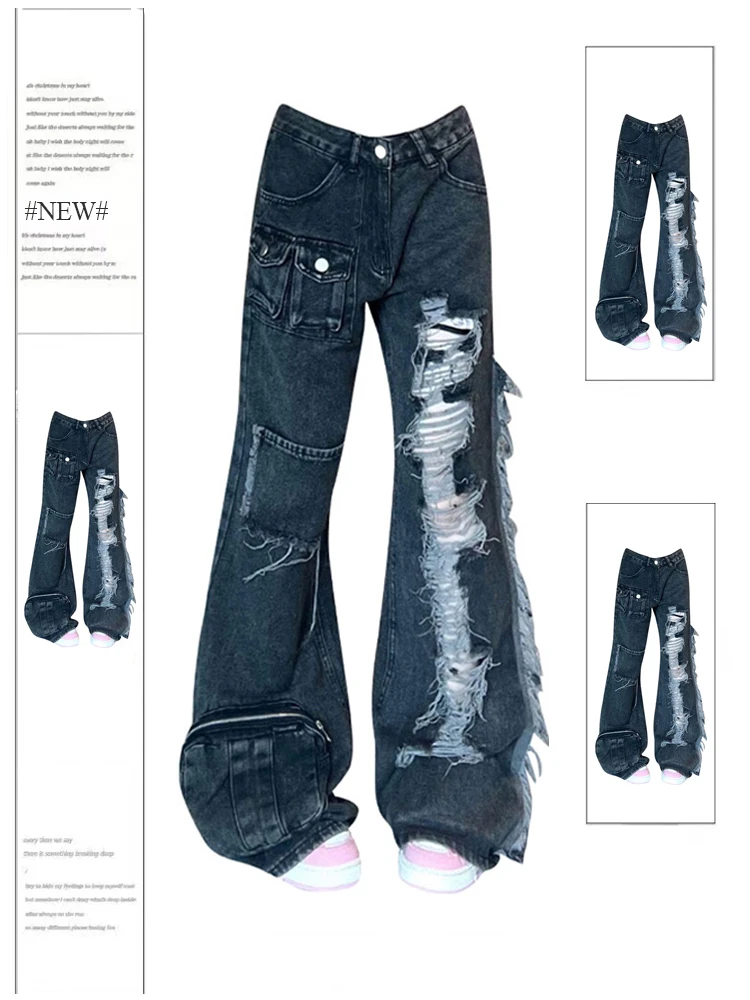 Women's Black Gothic Y2k Ripped Cargo Jeans Harajuku Denim Trousers Y2k Jean Pants Vintage Japanese 2000s Style Trashy Clothes
Women's Black Gothic Y2k Ripped Cargo Jeans Harajuku Denim Trousers Y2k Jean Pants Vintage Japanese 2000s Style Trashy Clothes