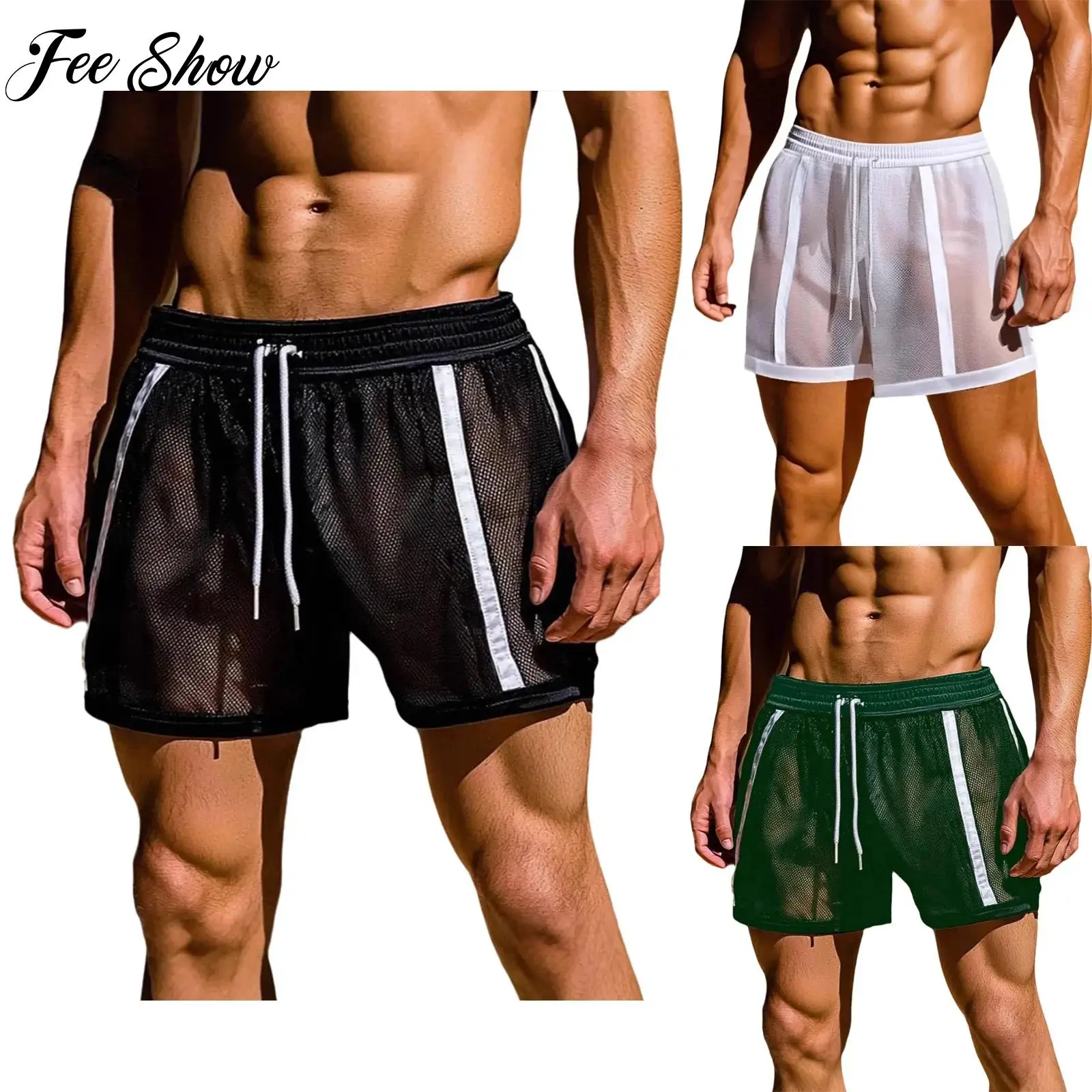 Men See-Through Mesh Athletic Shorts Drawstring Elastic Waistband Color Block Stripes Hollow Out Sports Shorts for Training
Men See-Through Mesh Athletic Shorts Drawstring Elastic Waistband Color Block Stripes Hollow Out Sports Shorts for Training