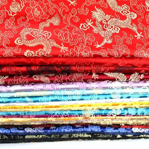 0.5/1/2m Thick Chinese Brocade Satin Fabric with Dragon Pattern Material for Sewing Handmade DIY Gift Box Patchwork Cloth