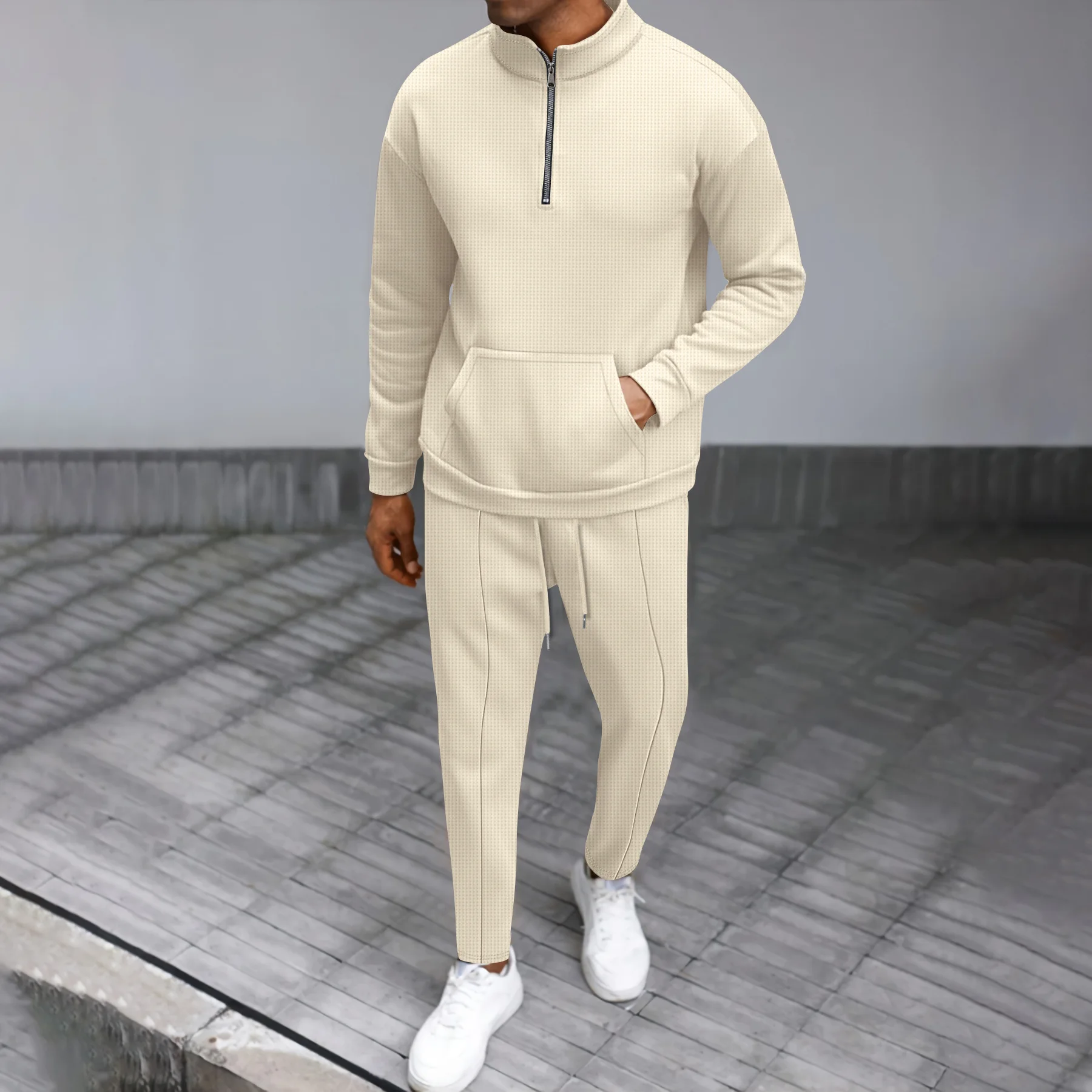 Autumn New Waffle Turtleneck Half Zipper Pocket Long Sleeve Sweater Trousers Casual Suit for Men
Autumn New Waffle Turtleneck Half Zipper Pocket Long Sleeve Sweater Trousers Casual Suit for Men