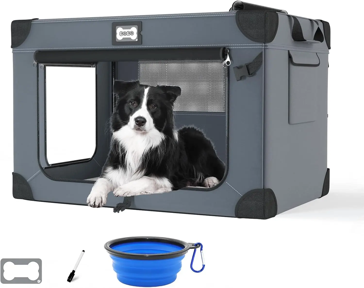 36 Inch Soft Dog Crate, Portable Travel Kennel for Large Dogs, Foldable with Mesh Windows and Accessories
36 Inch Soft Dog Crate, Portable Travel Kennel for Large Dogs, Foldable with Mesh Windows and Accessories