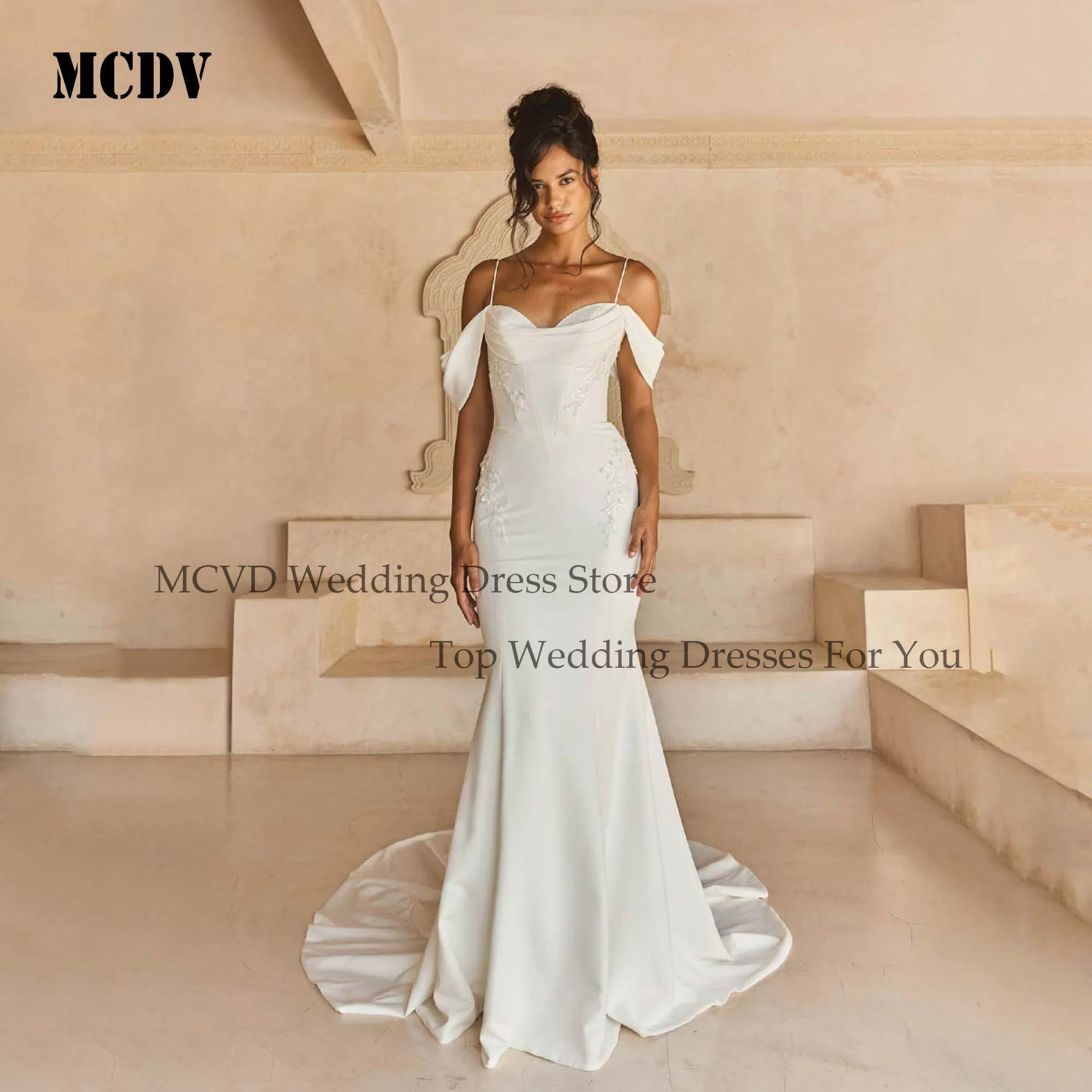 MCDV Customized Off Shoulder Applique Mermaid Wedding Dresses Sweetheart Bridal Gown Princess Satin Bride Dress Spaghetti Strap
MCDV Customized Off Shoulder Applique Mermaid Wedding Dresses Sweetheart Bridal Gown Princess Satin Bride Dress Spaghetti Strap